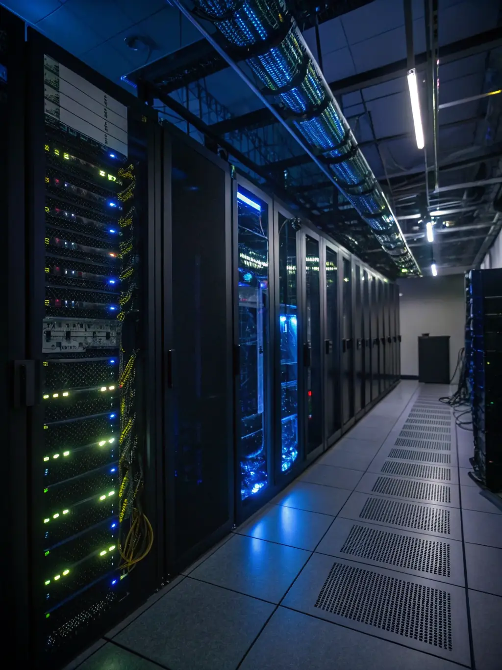 A secure and reliable web hosting server room, emphasizing the importance of seamless web hosting for optimal website performance and uptime for WebCrafters' clients.